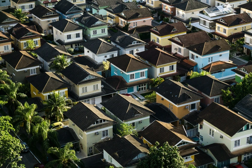 aerial view of suburban neighborhood houses